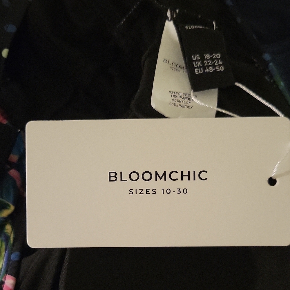 BloomChic Black One-Piece Swimdress with Pink & Blue Tropical Floral Print - Picture 5 of 5